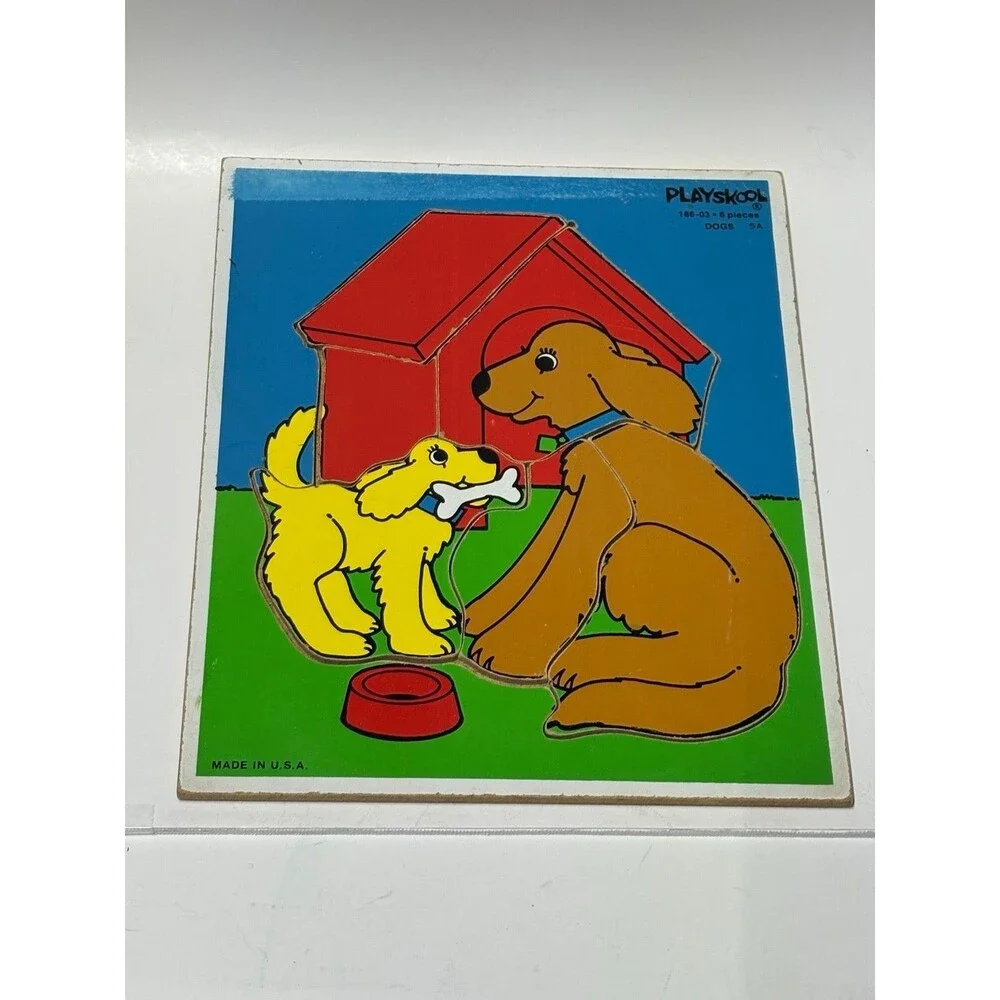 Vintage Playskool Wooden Puzzle Lot 3 Complete 1970s Dogs Farm Big Bird Sesame S